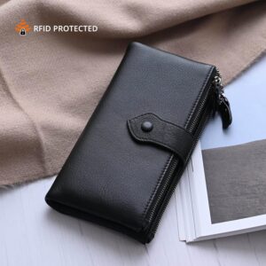 Bifold Slim Wallet Soft Leather RFID Blocking Double Zipper - Image 3