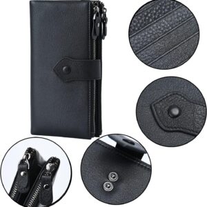 Bifold Slim Wallet Soft Leather RFID Blocking Double Zipper - Image 6