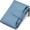 Compact Bifold Wallet RFID Blocking Soft Leather Zipper Coin Pocket