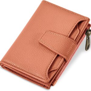 Compact Bifold Wallet RFID Blocking Soft Leather Zipper Coin Pocket - Image 12