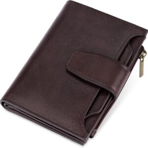 Compact Bifold Wallet RFID Blocking Soft Leather Zipper Coin Pocket - Image 13