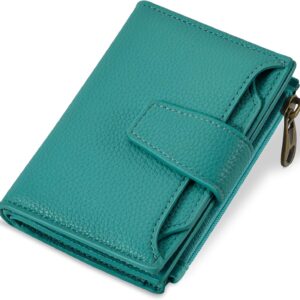 Compact Bifold Wallet RFID Blocking Soft Leather Zipper Coin Pocket - Image 14