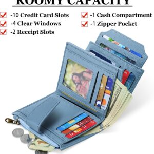 Compact Bifold Wallet RFID Blocking Soft Leather Zipper Coin Pocket - Image 2