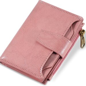Compact Bifold Wallet RFID Blocking Soft Leather Zipper Coin Pocket - Image 20