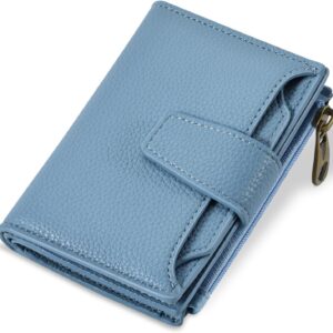 Compact Bifold Wallet RFID Blocking Soft Leather Zipper Coin Pocket