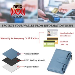 Compact Bifold Wallet RFID Blocking Soft Leather Zipper Coin Pocket - Image 6