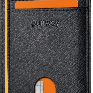 Minimalist Front Pocket Wallet RFID Blocking Leather Black - Image 28