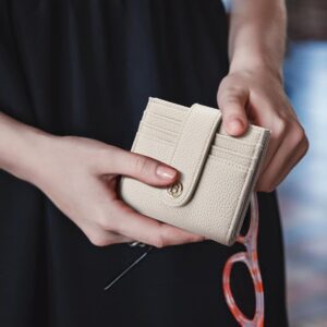 Slim Wallet Leather RFID Blocking Small Beige - Image 6